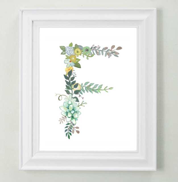 Floral Letter F Art Print Hand-Painted Nursery Decor - image 1