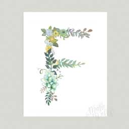 Floral Letter F Art Print Hand-Painted Nursery Decor - thumbnail 2