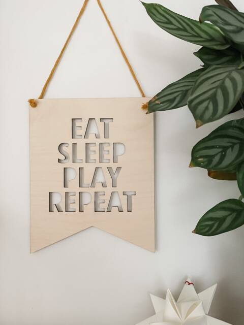 Eat Sleep Play Repeat Wooden Wall Hanging Laser Engraved Nursery Decor - image 1