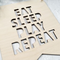 Eat Sleep Play Repeat Wooden Wall Hanging Laser Engraved Nursery Decor - thumbnail 3