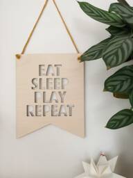 Eat Sleep Play Repeat Wooden Wall Hanging Laser Engraved Nursery Decor - thumbnail 1