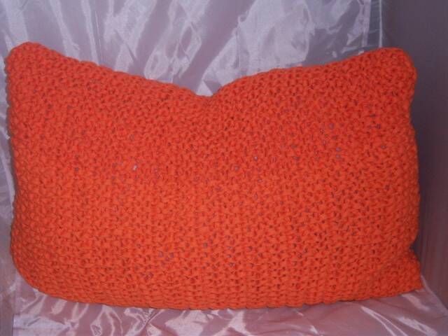 Pillow Orange Stuffed From Textile Yarn Knitted