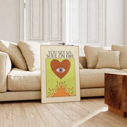 Retro You Set My Heart On Fire Print - Flames, All Seeing Eye, Funky 90S Poster, Love Quote, Bedroom Art, Heart - thumbnail 2