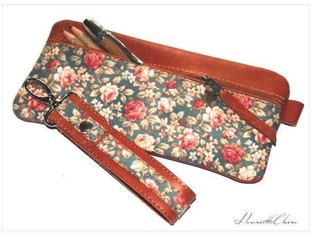 Rose Leather Pencil Case Unique Handmade & Fabric Unique - image 1