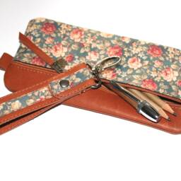 Rose Leather Pencil Case Unique Handmade & Fabric Unique - thumbnail 4