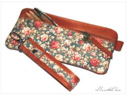 Rose Leather Pencil Case Unique Handmade & Fabric Unique