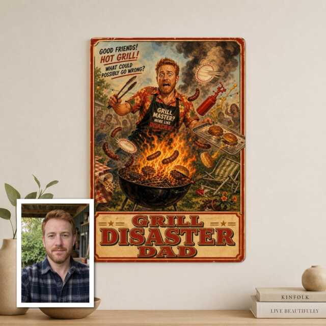 Personalised Bbq Mayhem Metal Plaque From Photo, Custom Text Funny Garden Grill Disaster Sign, Outdoor Wall Decor Gift For Host - image 1