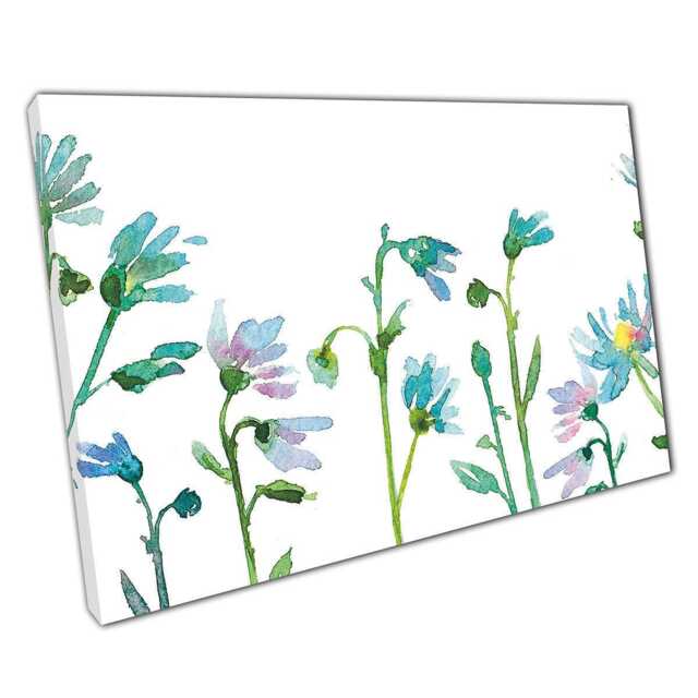 Abstract Blue Teal Floral Watercolour Canvas Wall Art Print For Home Office Decor - image 1