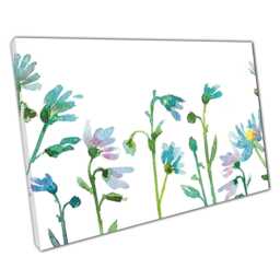 Abstract Blue Teal Floral Watercolour Canvas Wall Art Print For Home Office Decor - thumbnail 1
