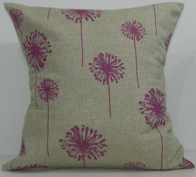 New 18x18 Inch Designer Handmade Pillow Case in Fuschia & Taupe Dandelion