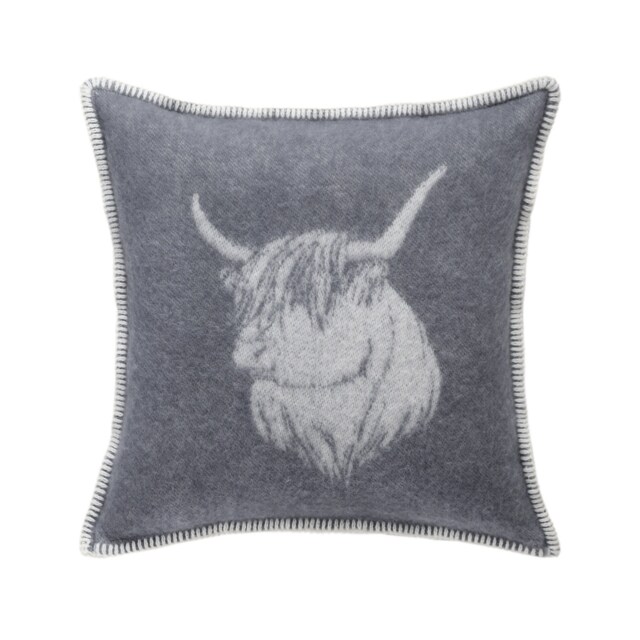 Grey Highland Cow Cushion Cover - Pure Wool Reversible Pillowcase 45 X 45cm/ 18 18 - image 1