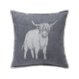 Grey Highland Cow Cushion Cover - Pure Wool Reversible Pillowcase 45 X 45cm/ 18 18 - thumbnail 2