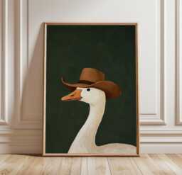 Cowboy Goose Poster, Farm Animal Wall Art, Western Folk Print - thumbnail 1