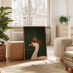 Cowboy Goose Poster, Farm Animal Wall Art, Western Folk Print - thumbnail 4