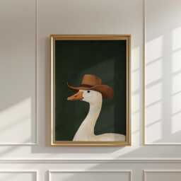 Cowboy Goose Poster, Farm Animal Wall Art, Western Folk Print - thumbnail 3