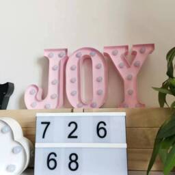 15 Inch Tall Joy Metal Light Up Letters, Pink Wall Table Decor Plugged