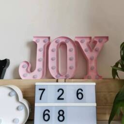 15 Inch Tall Joy Metal Light Up Letters, Pink Wall Table Decor Plugged - thumbnail 2