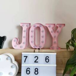 15 Inch Tall Joy Metal Light Up Letters, Pink Wall Table Decor Plugged - thumbnail 3