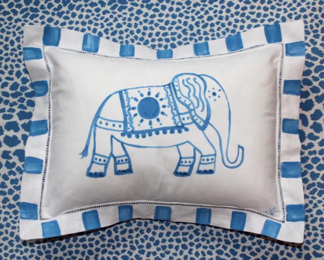 Blue Elephant Pillow Personalized Nursery Decor, Linen Pillow - image 1