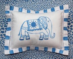 Blue Elephant Pillow Personalized Nursery Decor, Linen Pillow - thumbnail 1