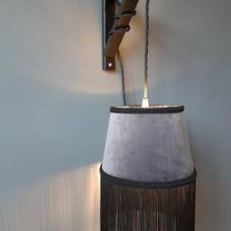 Grey Lampshade in Velvet With Black Fringing & Braid - thumbnail 3