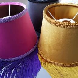 Grey Lampshade in Velvet With Black Fringing & Braid - thumbnail 4