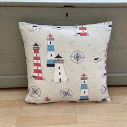 Handmade Nautical Lighthouse Throw Pillow Cover Coastal Linen Cushion - thumbnail 2
