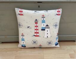 Handmade Nautical Lighthouse Throw Pillow Cover Coastal Linen Cushion - thumbnail 1