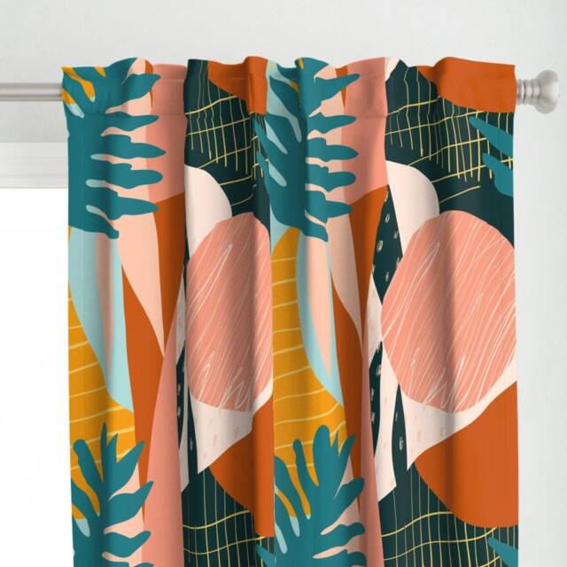 Mod Tropical Curtain Panel - Hawaiian Geometric Leaves Jungle Bungalow Minimalist Custom Abstract Collage By Tasiania - image 1