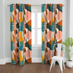 Mod Tropical Curtain Panel - Hawaiian Geometric Leaves Jungle Bungalow Minimalist Custom Abstract Collage By Tasiania - thumbnail 2