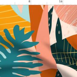 Mod Tropical Curtain Panel - Hawaiian Geometric Leaves Jungle Bungalow Minimalist Custom Abstract Collage By Tasiania - thumbnail 4