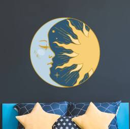 Sun & Moon Wall Decal Bedroom, Bohemian Decor Home, Yoga Studio Sticker, Night Crescent Symbol Mural, Living Room S343 - thumbnail 1