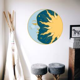 Sun & Moon Wall Decal Bedroom, Bohemian Decor Home, Yoga Studio Sticker, Night Crescent Symbol Mural, Living Room S343 - thumbnail 2