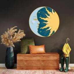 Sun & Moon Wall Decal Bedroom, Bohemian Decor Home, Yoga Studio Sticker, Night Crescent Symbol Mural, Living Room S343 - thumbnail 3