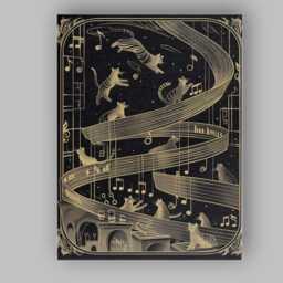 Elegant Musical Cats Art Deco Gold Black Illustration Canvas Wall Print Decor Picture Ready To Hang - thumbnail 1