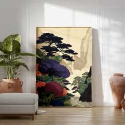 Japanese Landscape Poster - Botanical Mountain Scene Illustration Vintage Ukiyo E Style Art - thumbnail 3