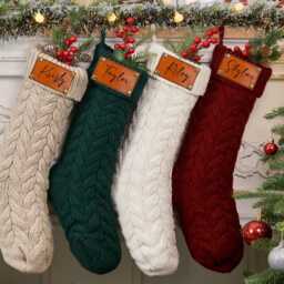 Personalised Christmas Stockings, Leather Patch Stockings, Knitted Stockings, Custom Family Stockings With Name, Holiday Stocking, Christmas Gift - thumbnail 2
