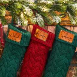 Personalised Christmas Stockings, Leather Patch Stockings, Knitted Stockings, Custom Family Stockings With Name, Holiday Stocking, Christmas Gift - thumbnail 4