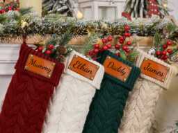 Personalised Christmas Stockings, Leather Patch Stockings, Knitted Stockings, Custom Family Stockings With Name, Holiday Stocking, Christmas Gift