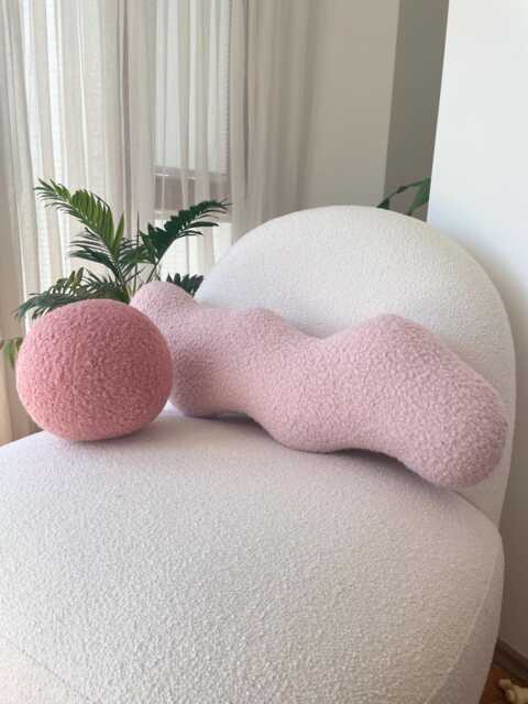 Powder Pink Wavy Boucle Pillow Modern Accent Cushion - image 1
