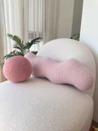 Powder Pink Wavy Boucle Pillow Modern Accent Cushion