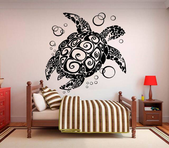 Sea Turtle With Bubbles - 0533 Vinyl Wall Art, Decal, Sticker, Transfer, Mural, Removable, Decor, Rent Friendly, Interior, Exterior - image 1