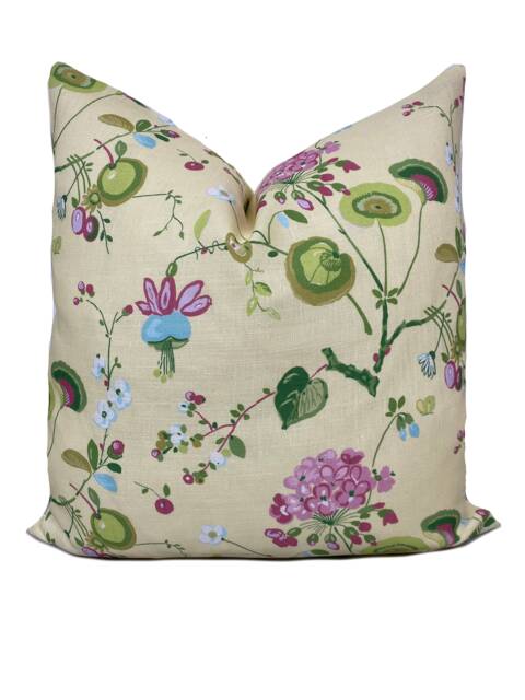 Schumacher Vasily Linen Green & Yellow Cushion Cover Pillow Double Sided - image 1