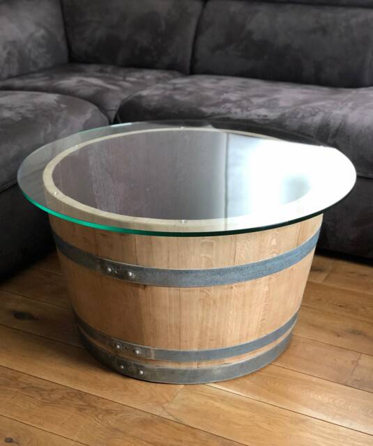 Wine Barrel Coffee Table With Large - 80S Glass Top - image 1