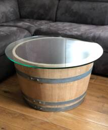 Wine Barrel Coffee Table With Large - 80S Glass Top