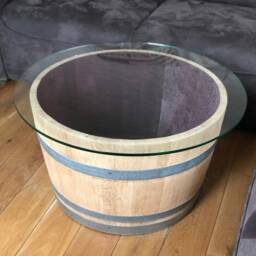 Wine Barrel Coffee Table With Large - 80S Glass Top - thumbnail 2