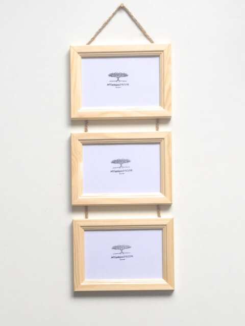 Pine Photo Picture Frame Wood Twine Wall Hanging Handmade Neutrals Natural - image 1