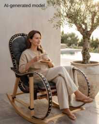 Outdoor Wicker Rattan Armchair - Handmade Wooden Garden Lounge Rocking Chair Boho Terrace Furniture, Natural Accent Seat New Home Gift
