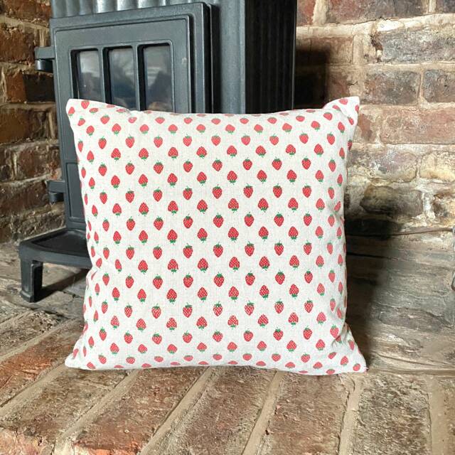 12. Handmade Shabby Chic Strawberry Linen Cotton Blend Cushion Cover. Various Sizes - image 1