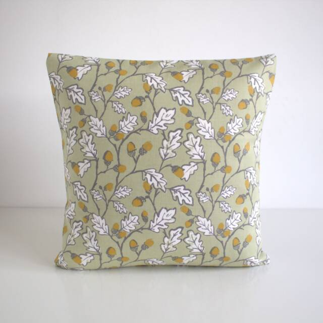 Sage Oak Acorn Pillow Cover - Botanical Cotton Cushion in Soft Green - image 1